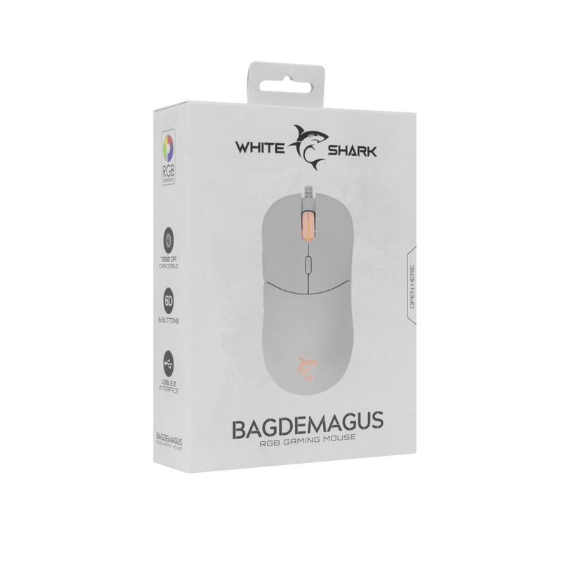 White Shark lichtgewicht gaming muis GM-5010 Bagdemagus 7.200 DPI - wit