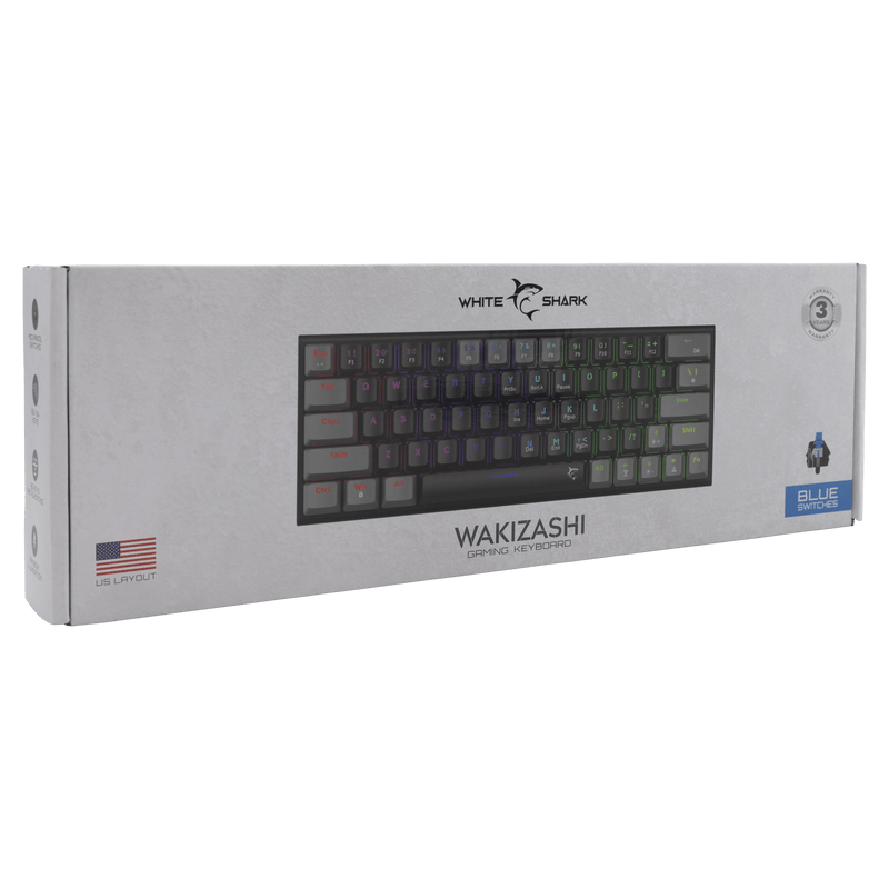 White Shark compacte gaming keyboard Wakizashi zwart-grijs – mechanisch blauwe switch – RGB