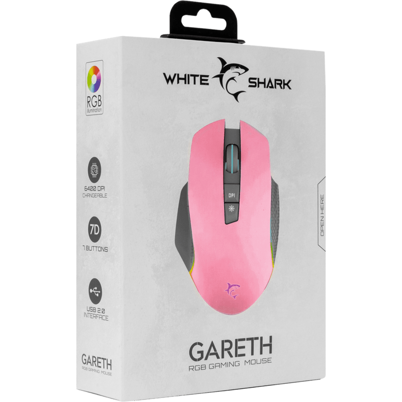White Shark gaming muis Gareth 6400 dpi - roze - GameBrands