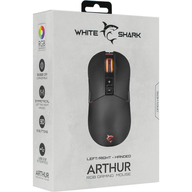 White Shark GM-9005 ARTHUR Gaming muis met RGB en 10.000 dpi - Zwart - GameBrands