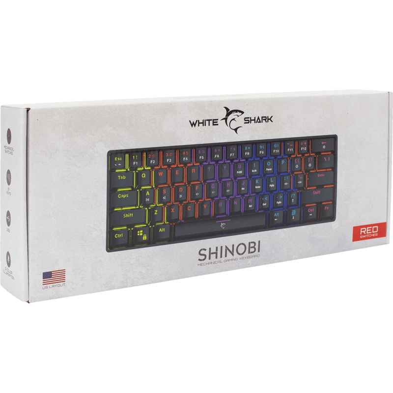 White Shark SHINOBI GK-2022 TKL Gaming toetsenbord met LED verlichting en Outemu Rode mechanische switches US Layout – Zwart