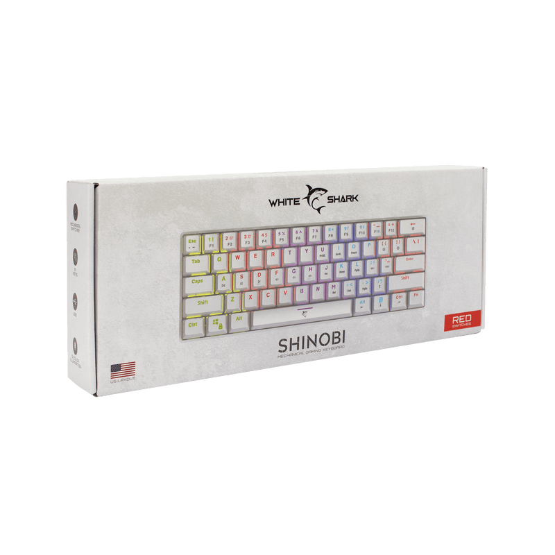 White Shark SHINOBI GK-2022 TKL Gaming toetsenbord met LED verlichting en Outemu Rode mechanische switches US Layout – Wit