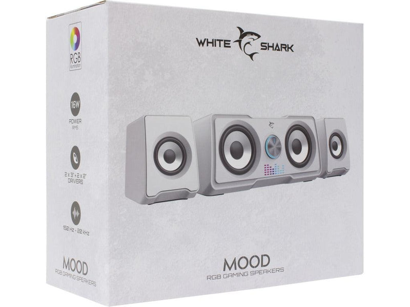 White Shark Mood 2.2 speakers met RGB verlichting - wit - GameBrands