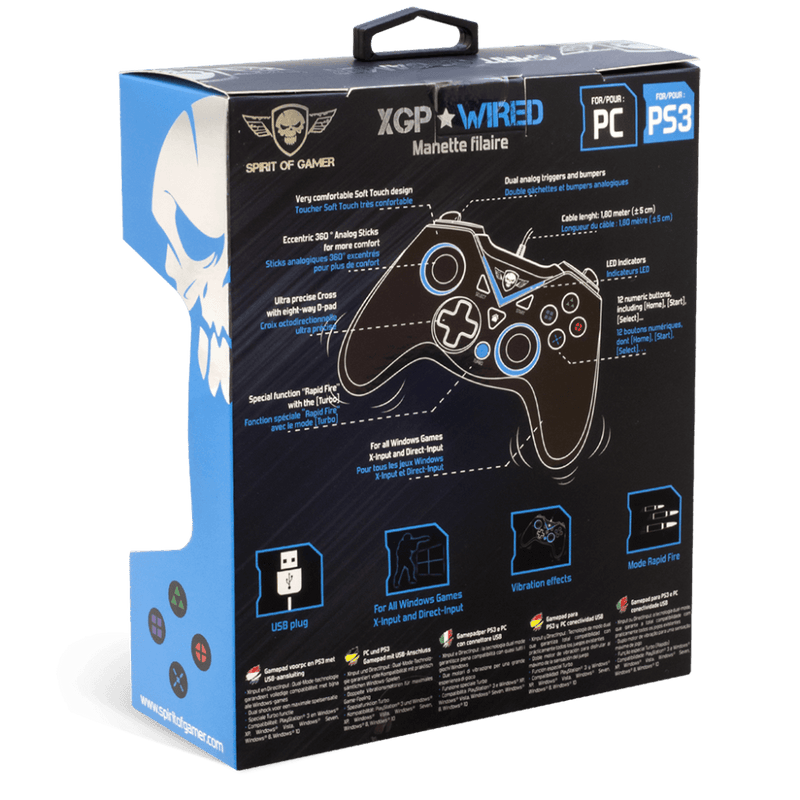 Spirit of Gamer - Wired Controller XGP - PC - PS3 - Zwart met Blauw - GameBrands