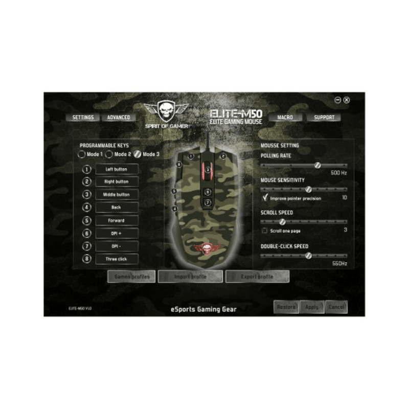 Spirit of Gamer Elite M50 army edition 4000 dpi gaming muis met LED verlichting