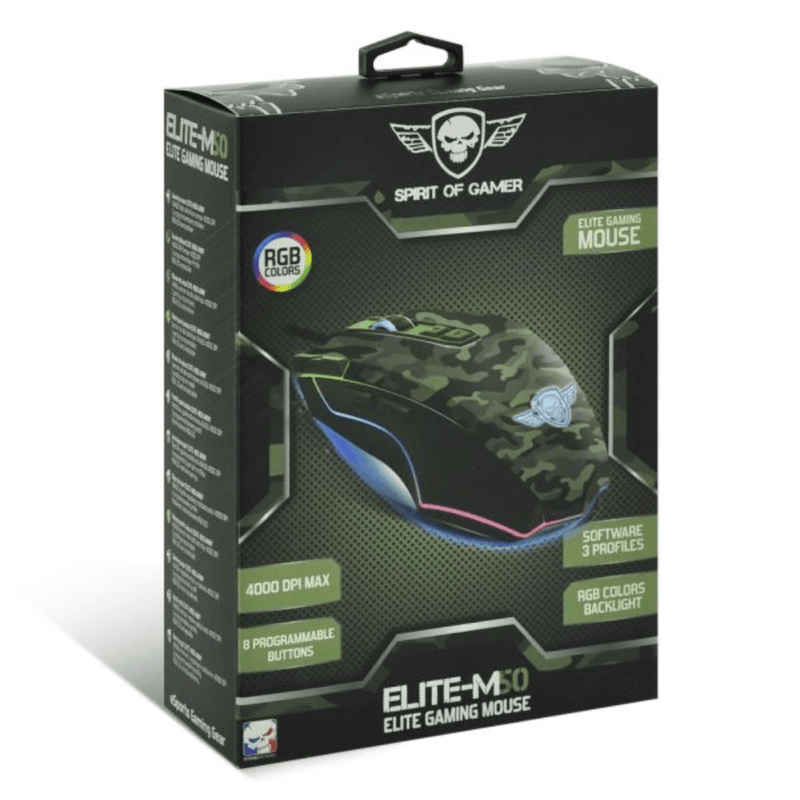 Spirit of Gamer Elite M50 army edition 4000 dpi gaming muis met LED verlichting